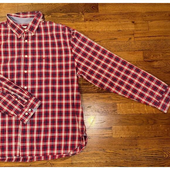 Dockers Button Up Shirt Men’s XL Plaid Red Blue - Picture 2 of 12